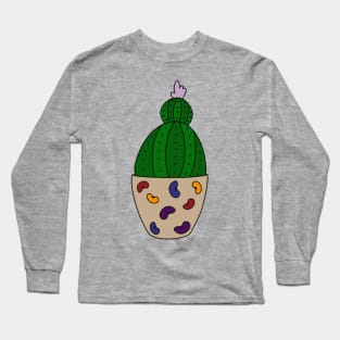 Cute Cactus Design #141: House Cactus In Cool Beans Pot Long Sleeve T-Shirt